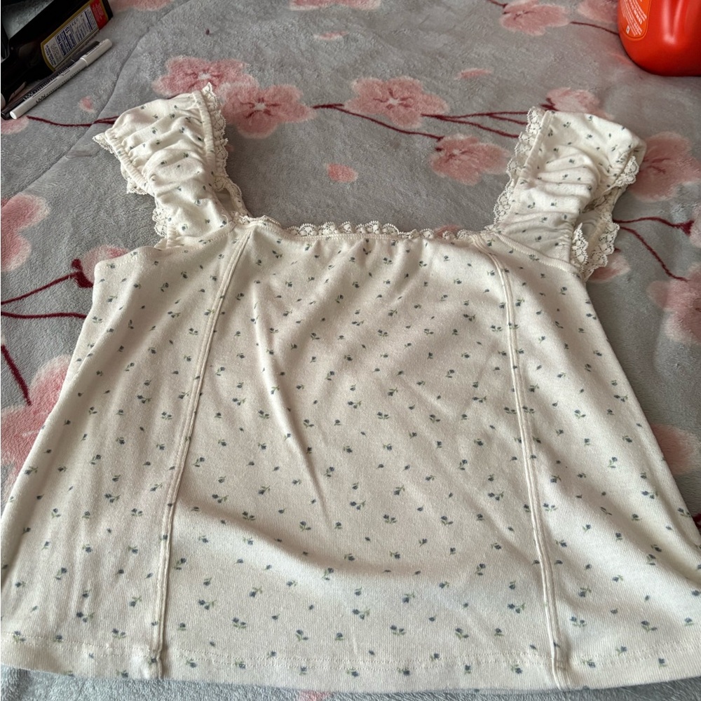 Floral Lace Trim Women's Top